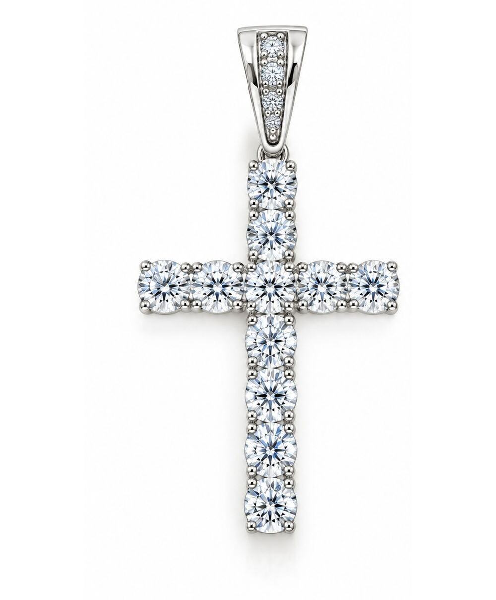 Mens 925 Sterling Silver CZ Cross Necklace Pendant Big 60mm - 2.4"